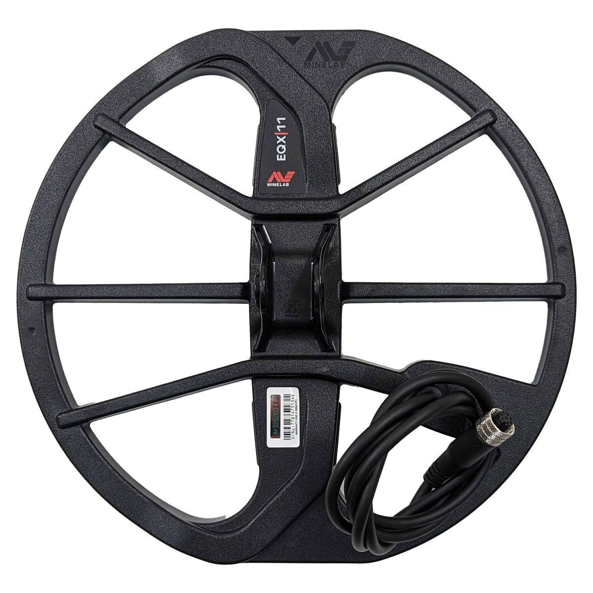 Minelab EQX 11 11-inch Double-D waterproof search coil with protective skid plate and cable connector