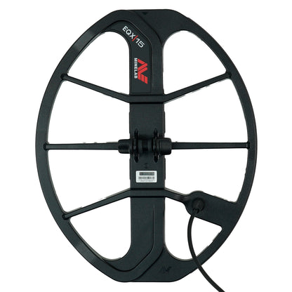 Minelab EQX 15 15 x 12 in Double-D Smart Coil included in the Equinox 900 bundle, top view with cable
