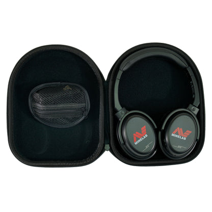 ML85 headphones folded and stored inside protective carrying case