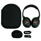 Minelab ML 85 headphones with charging cable and carrying case accessories