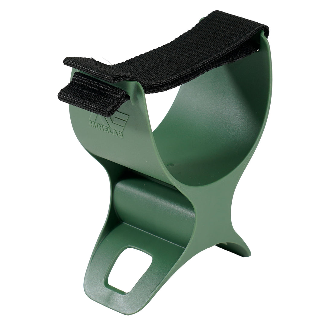 Minelab X-Terra Pro armrest showing padded comfort design and mounting hardware