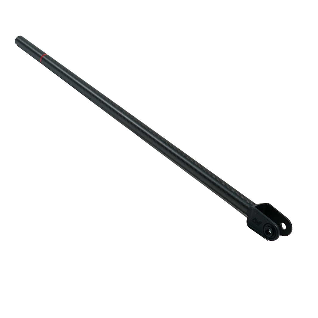 Minelab Manticore carbon fiber lower shaft, black tube with the twin-eared coil yoke at the lower end
