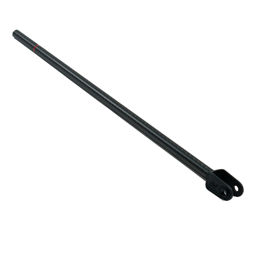 Minelab Manticore carbon fiber lower shaft, black tube with the twin-eared coil yoke at the lower end