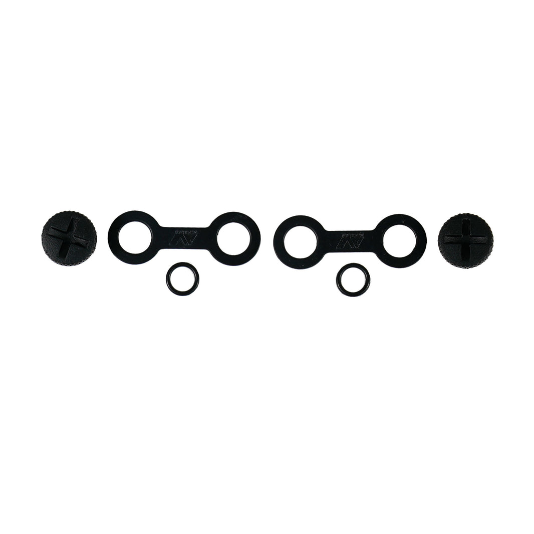 Minelab headphone cap kit parts displayed showing protective caps for metal detector audio port