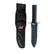 Black digging knife with a sheath featuring a visible brand logo on a white background