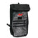 Minelab Detector Backpack front view with flap forward.  Bag has red and white Minelab logo.  Backpack is black and camo black