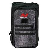 Camouflage backpack with Minelab logo on a white background