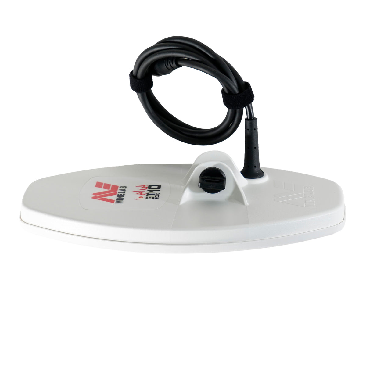 Left side view of the Minelab GM 10 search coil on a white background. 
