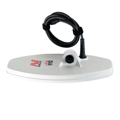 Left side view of the Minelab GM 10 search coil on a white background. 