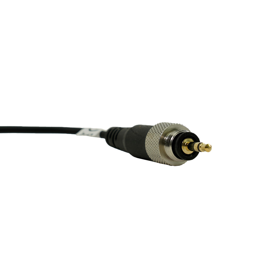 1/8" adapter end with black cord on white background