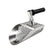 Stainless steel sand scoop position to the right with a black handle and Minelab logo