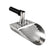 Stainless steel sand scoop position to the left with a black handle and Minelab logo
