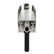 Stainless steel sand scoop position  straight up with a black handle and Minelab logo