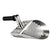A stainless steel sand scoop with a perforated scoop blade, a mounting bracket, and a black textured handle, shown on a plain white background.