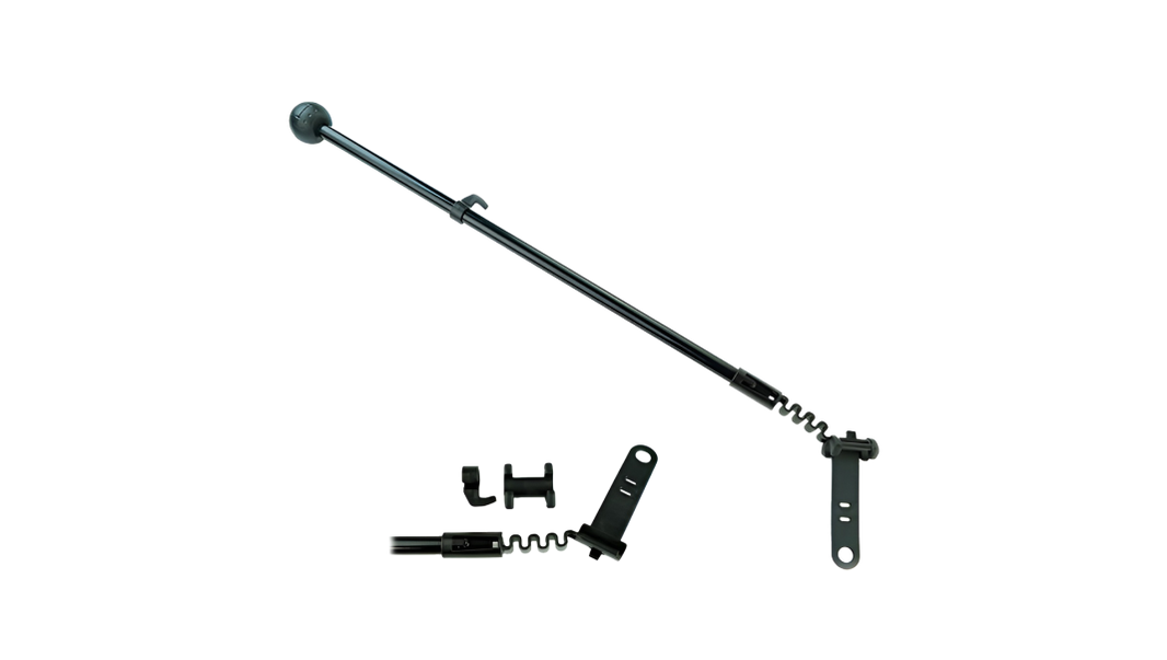 Minelab guide arm accessory for GPX 6000 and GPZ 7000 metal detectors showing ergonomic design