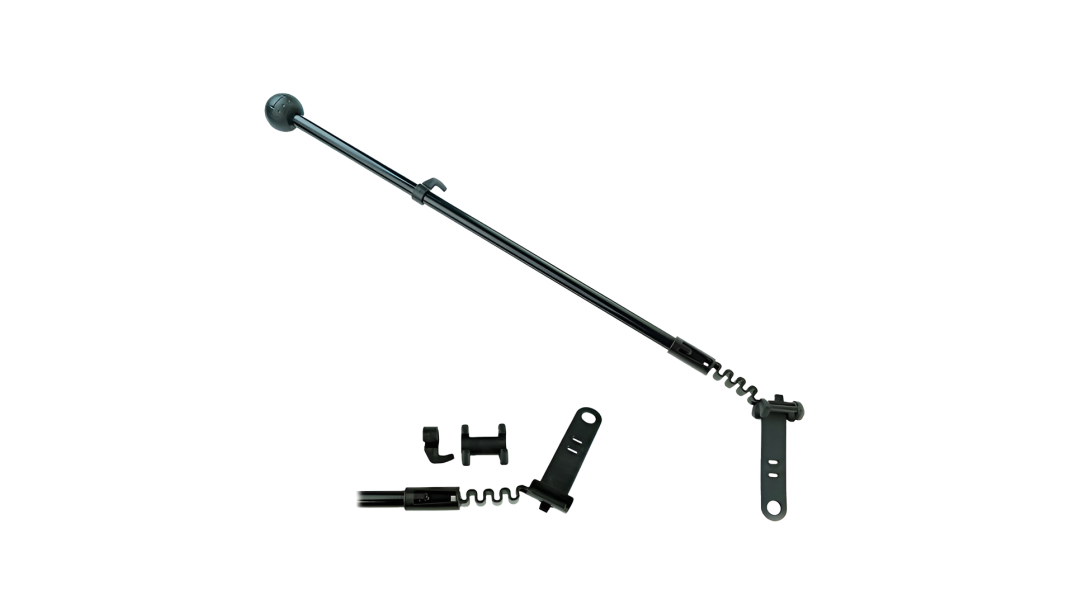 Minelab guide arm accessory for GPX 6000 and GPZ 7000 metal detectors showing ergonomic design