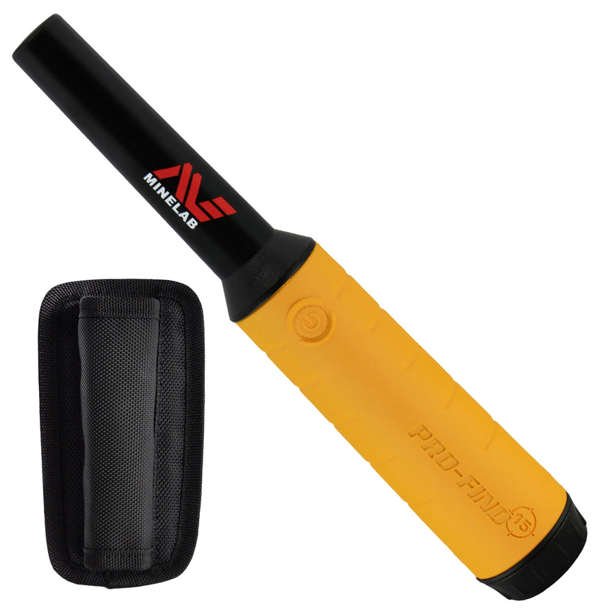 The included Minelab Pro-Find pinpointer with holster, shown against a white backdrop.