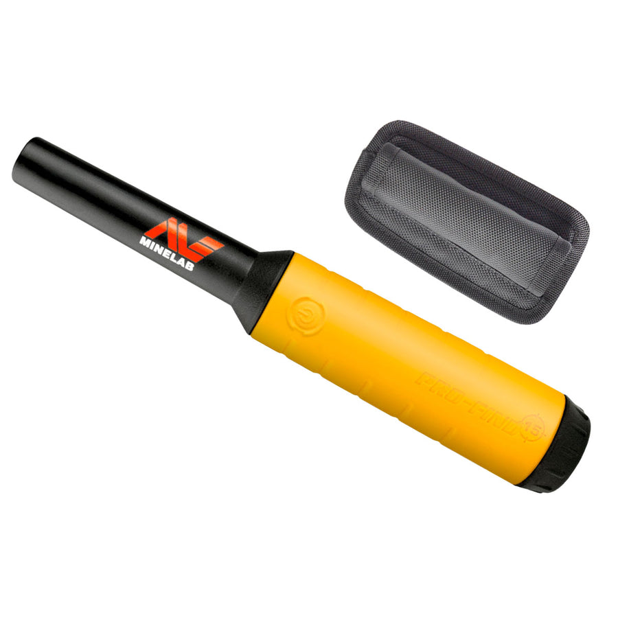 Minelab Pro-Find 15 pinpointer with black holster for belt attachment