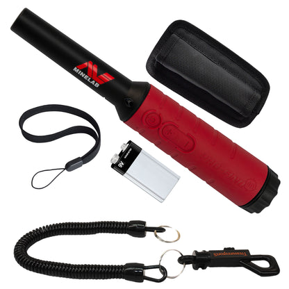 Minelab Pro-Find 40 waterproof pinpointer with black lanyard and belt holster