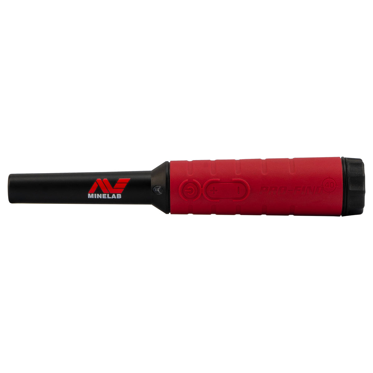 Minelab Pro-Find 40 pinpointer side view showing red handgrip and power button
