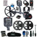 A metal detector kit laid out on a white background, including a gray Minelab CTR-8000 metal detector with multiple coils, headphones, a battery charger, cables, gloves, a carrying case, and accessories.