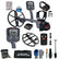 A metal detector kit laid out on a white background, including a gray and black Minelab metal detector with coil, two control units, headphones, battery charger, module, gloves, shovel, digging knife, bag, and accessories. The Minelab brand is visible on multiple items.
