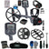 A metal detector bundle on a white background, including a gray and black metal detector with multiple control units, headphones, a battery charger, coil covers, gloves, a carrying bag, and small accessories. Visible branding includes MineLab and Serious Detecting.