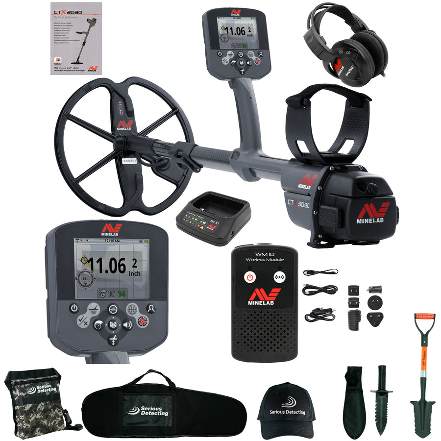 gray and black Metal detector set with accessories on a white background