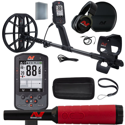 Minelab Manticore with M11 coil and wireless headphones plus Minelab Pro-Find 40 pinpointer, holster and lanyard