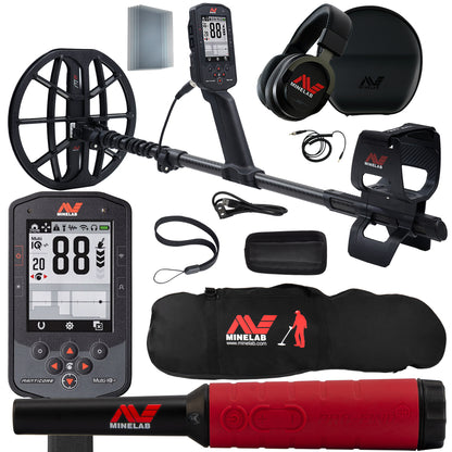 Minelab Manticore with M11 coil and wireless headphones, plus Pro-Find 40 pinpointer with holster and Minelab padded carry bag