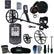 A metal detector kit laid out on a white background, including a black metal detector with two coils, over-ear headphones, a carrying case, gloves, a pouch, and small accessories. The visible brand on multiple items is ANF, with a smaller 'Detectone' logo also visible on the pouch.