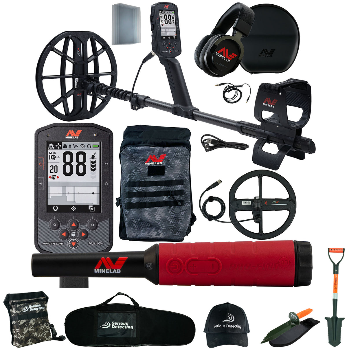 MINELAB Manticore High Power Metal Detector with M9 Coil, Pro-Find 40, Backpack and Serious Detecting accessory kit
