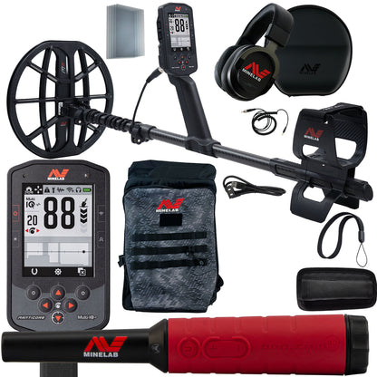 Minelab Manticore high power metal detector with M11 coil, wireless headphones, PRO-FIND 40 pinpointer, and backpack bundle
