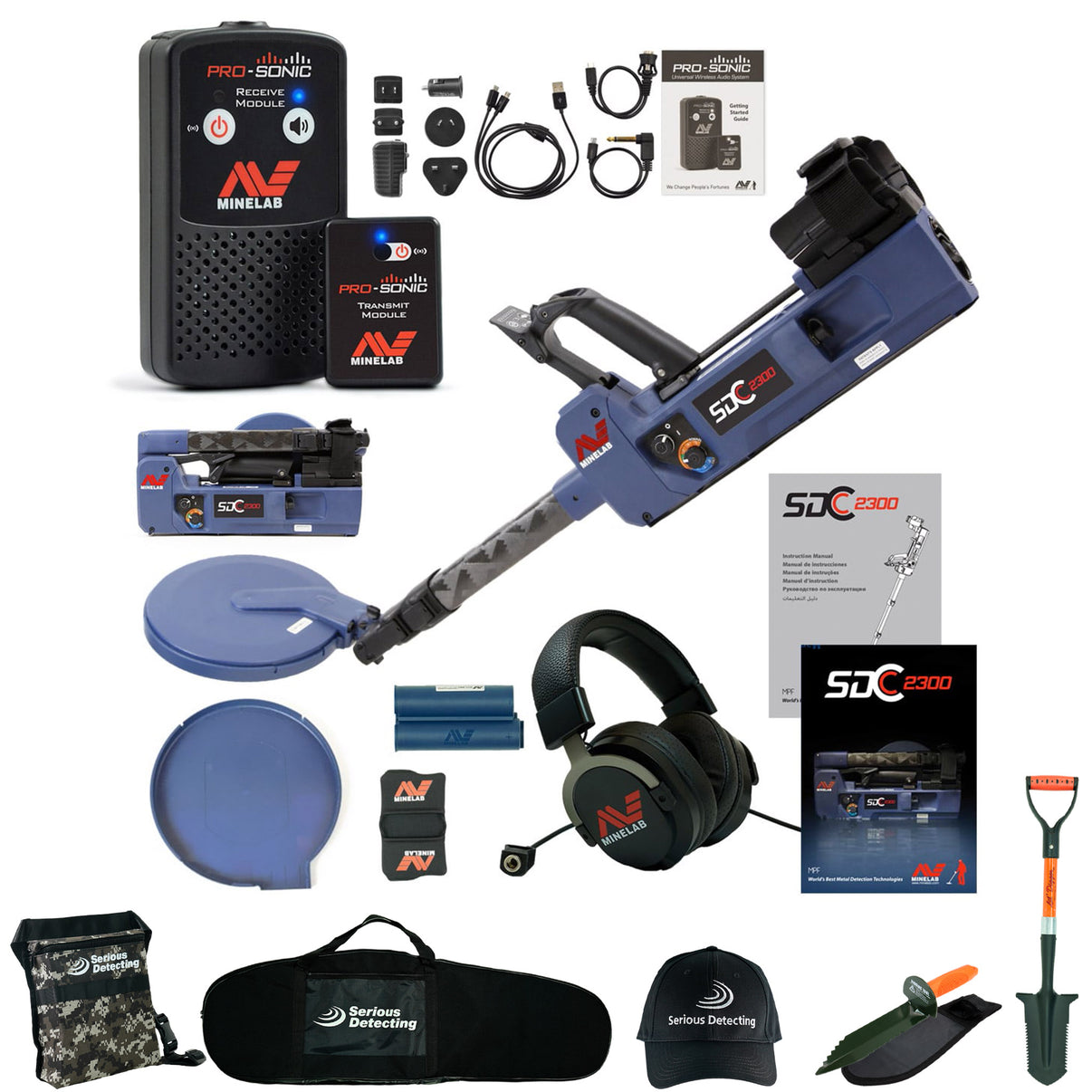 Minelab SDC 2300 Metal Detector with PRO-SONIC Wireless Audio System includes Serious Detecting Accessory Kit