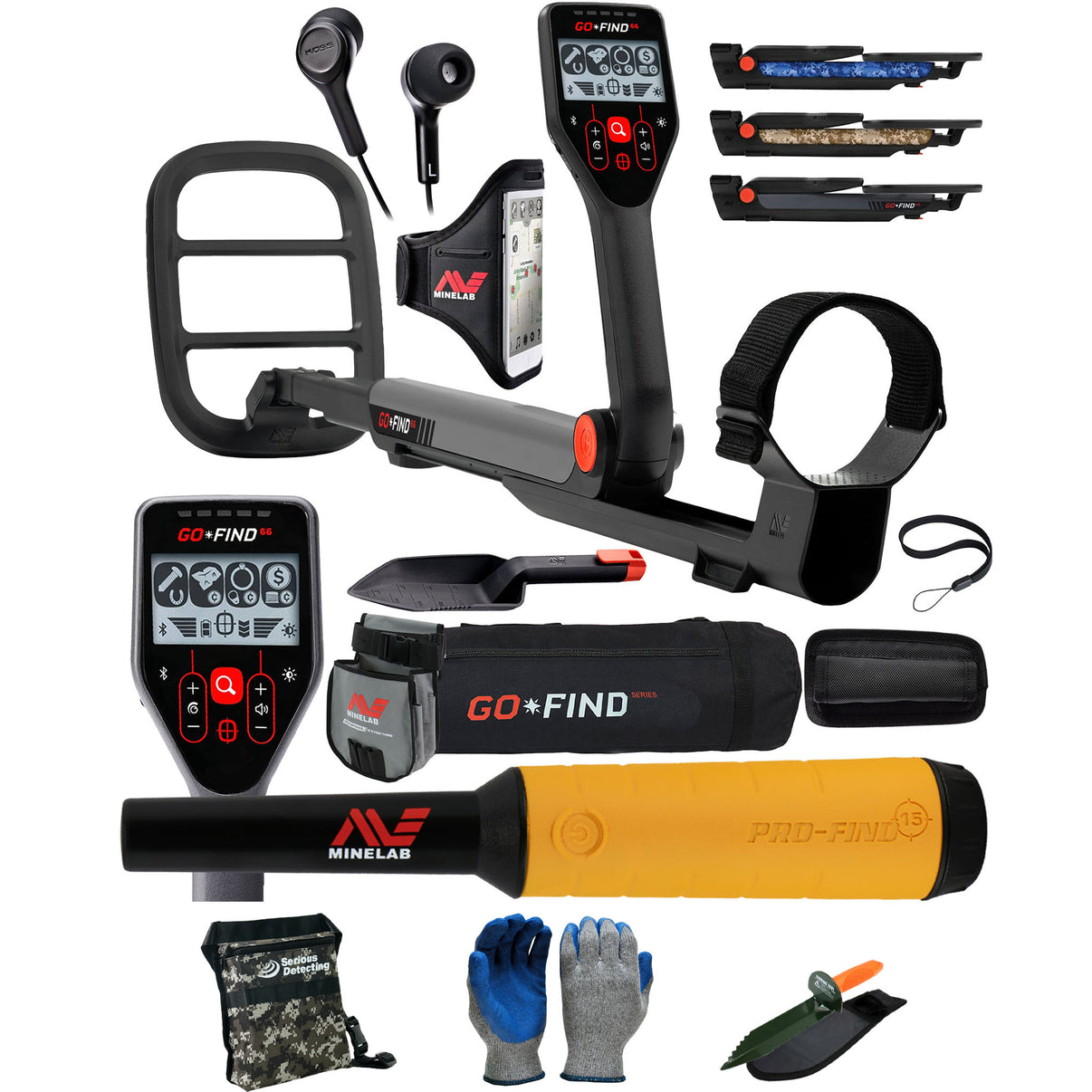 Minelab GO-FIND 66 Metal Detector with PRO FIND 15, Black Carry Bag, Finds Pouch includes Serious Detecting Accessory Kit