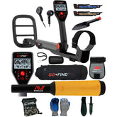 Minelab GO-FIND 66 Bundle with PRO-FIND 15 Pinpointer and Serious Detecting accessory kit with pouch, gloves, and digging knife
