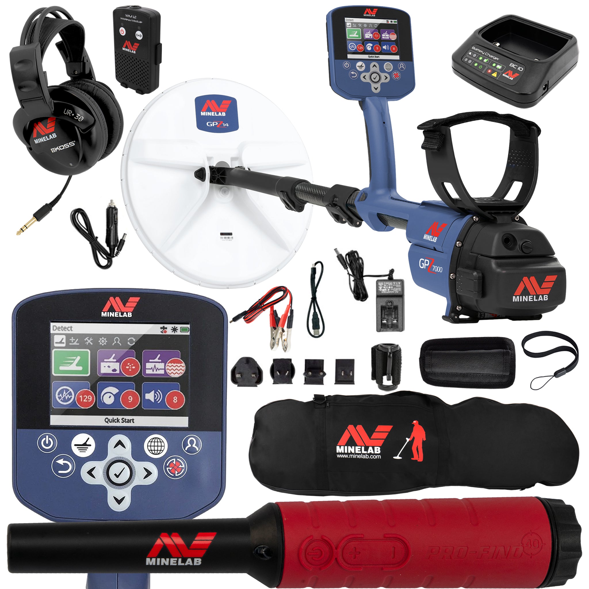 Minelab GPZ 7000 All Terrain Gold Metal Detector w/ Pro-Find 40 and Carry Bag