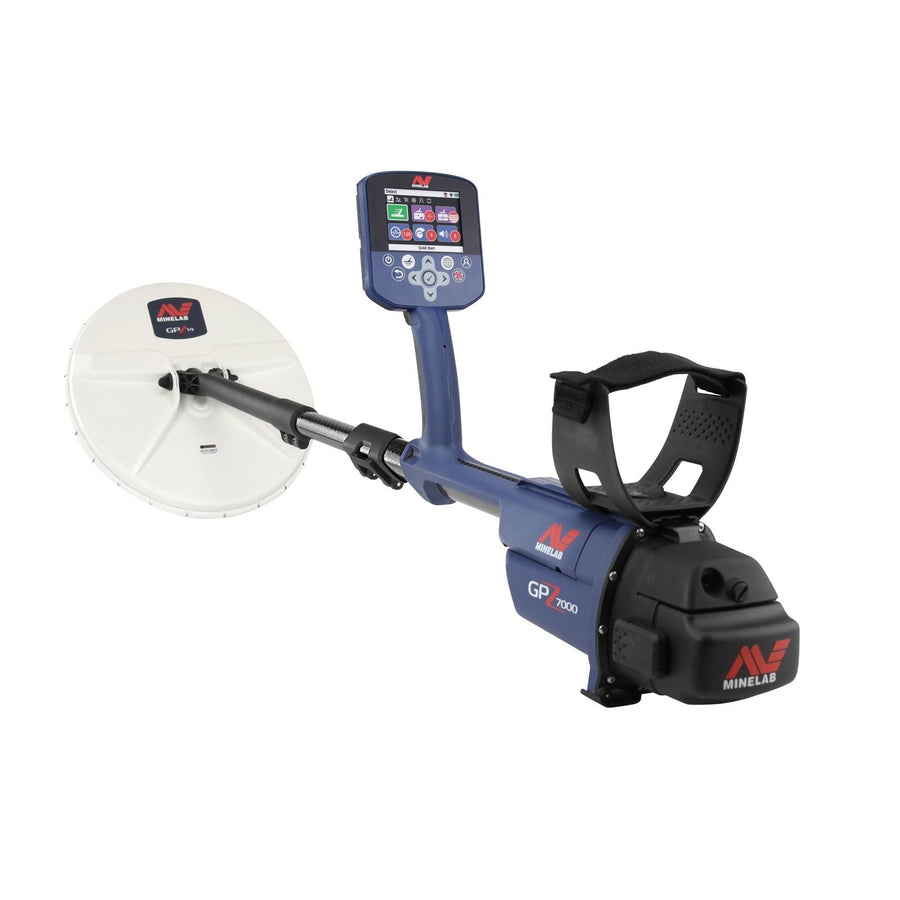 Minelab GPZ 7000 side view with GPZ 14 Super-D coil