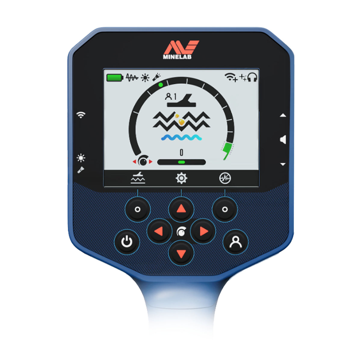 Minelab GPZ 8000 control pod showing the full-color LCD ground signal display and keypad