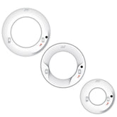 Three white GPZ 8000 search coils - Z18 18-inch, Z17 17-inch, and Z13 13-inch with protective covers