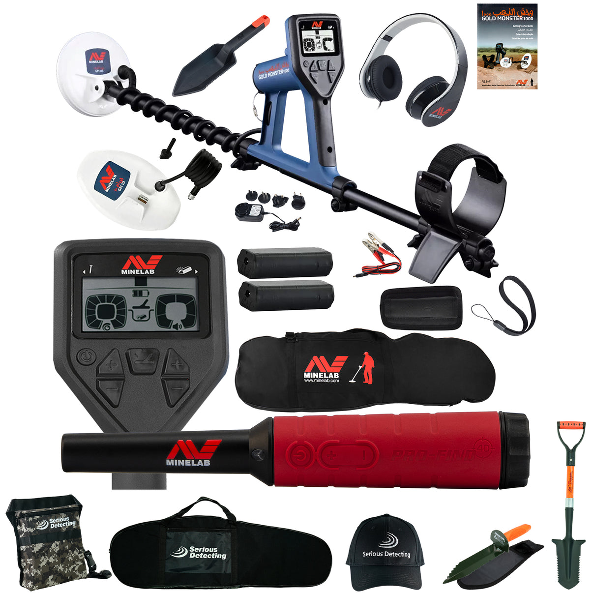 Minelab GOLD MONSTER 1000 Metal Detector with Carry Bag and Pro-Find 40 includes Serious Detecting Accessory Kit