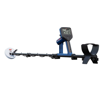Minelab Gold Monster 2000 metal detector fully assembled with 5 inch DD coil, blue control pod, and armrest