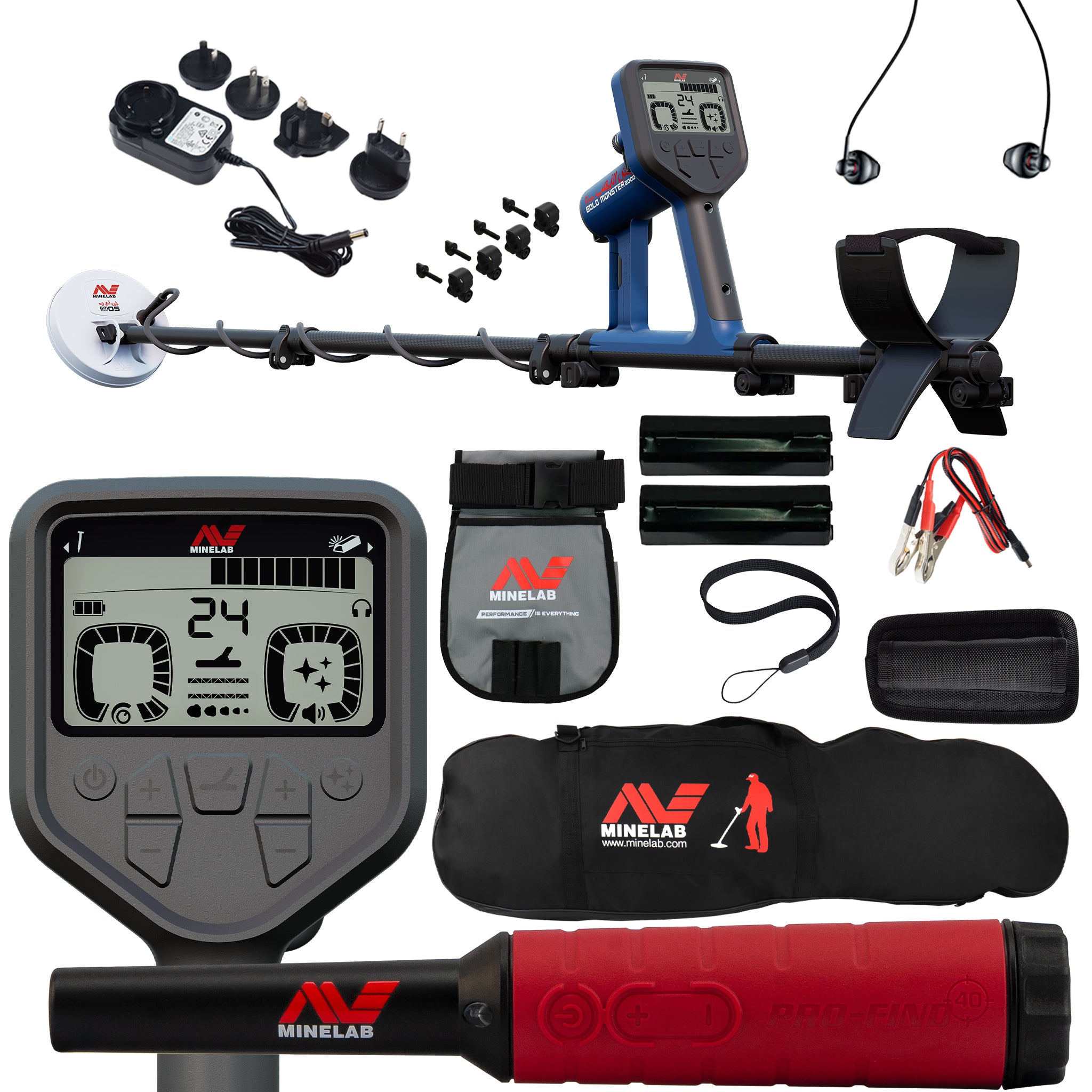 Minelab GOLD MONSTER 2000 Metal Detector with Multi-Au™ Technology with Pro-Find 40 Pinpointer, Carry Bag, and Finds Pouch