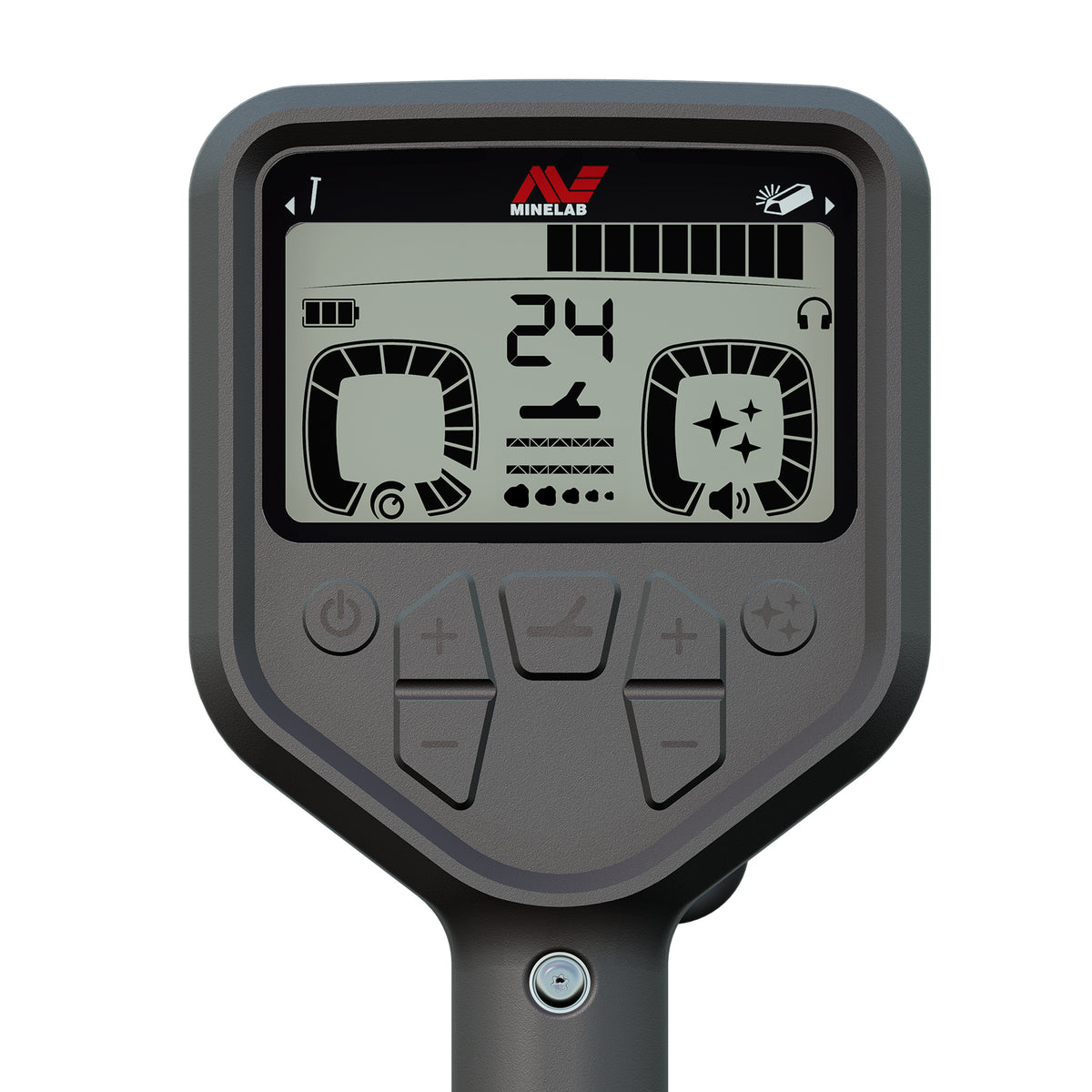 Minelab Gold Monster 2000 control pod display showing Target ID 24 and the Gold Chance Indicator