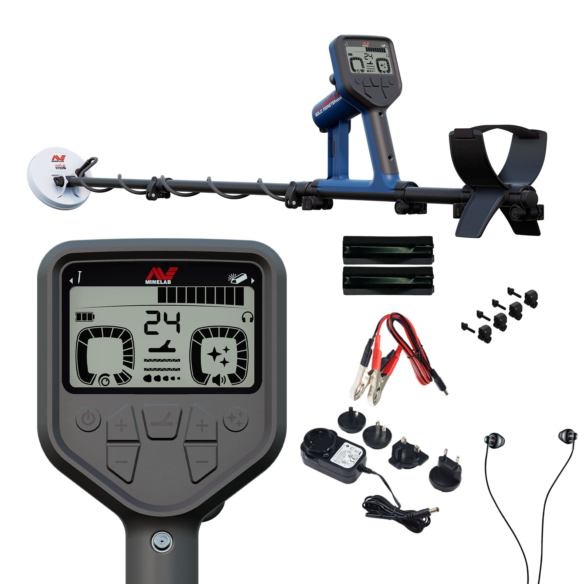 Metal detector with accessories on a white background