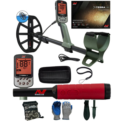 Minelab X-TERRA PRO Metal Detector with Pro-Find 40 and Serious Detecting Kit with pouch, gloves, and digging knife