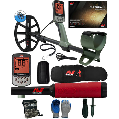 Minelab X-Terra PRO Metal Detector with PRO-FIND 40 Pinpointer, black Minelab Carry Bag, Serious Detecting Pouch,  Gloves, and serrated digger
