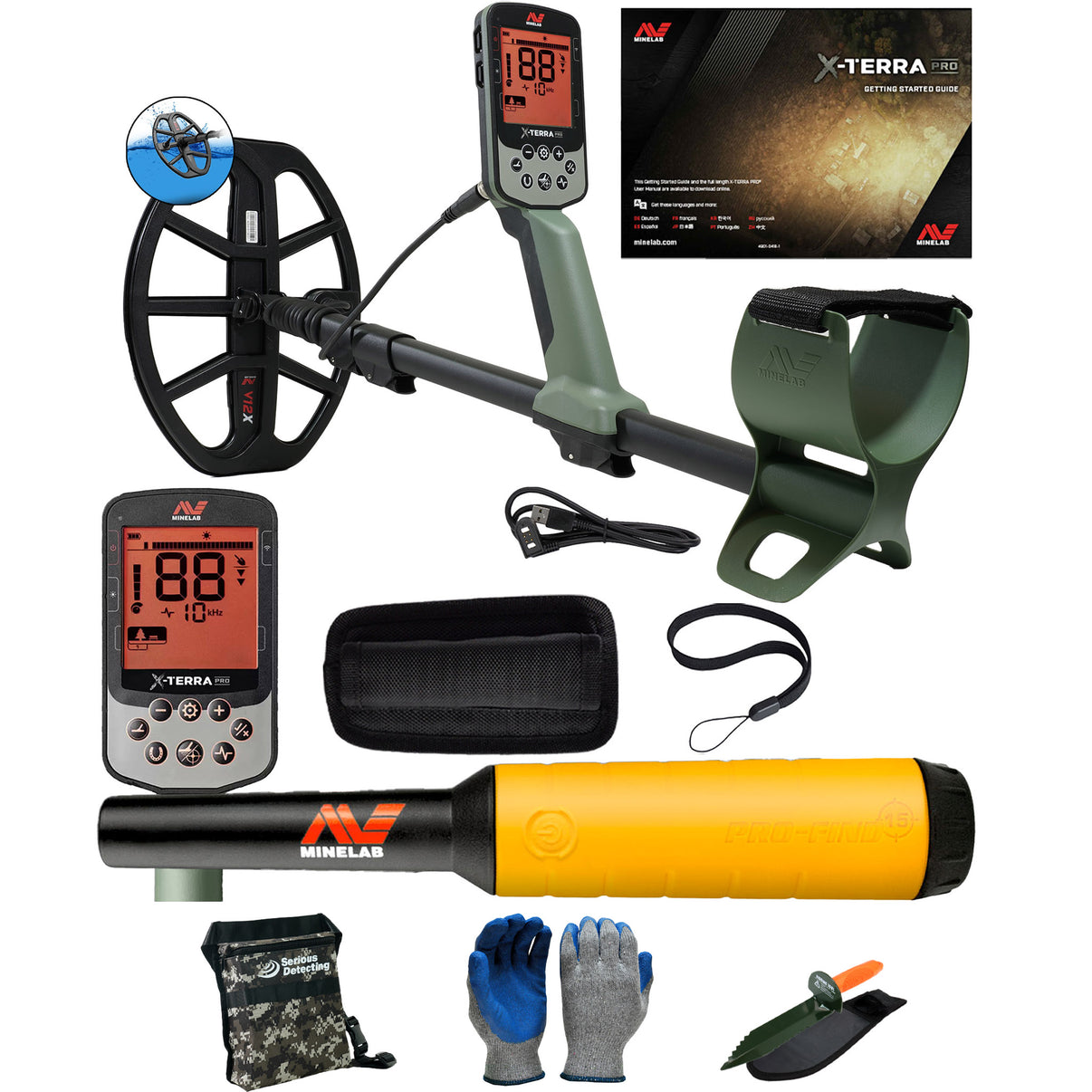 Minelab X-Terra PRO Metal Detector with PRO-FIND 15 pinpointer, Serious Detecting Pouch,  and serrated digger