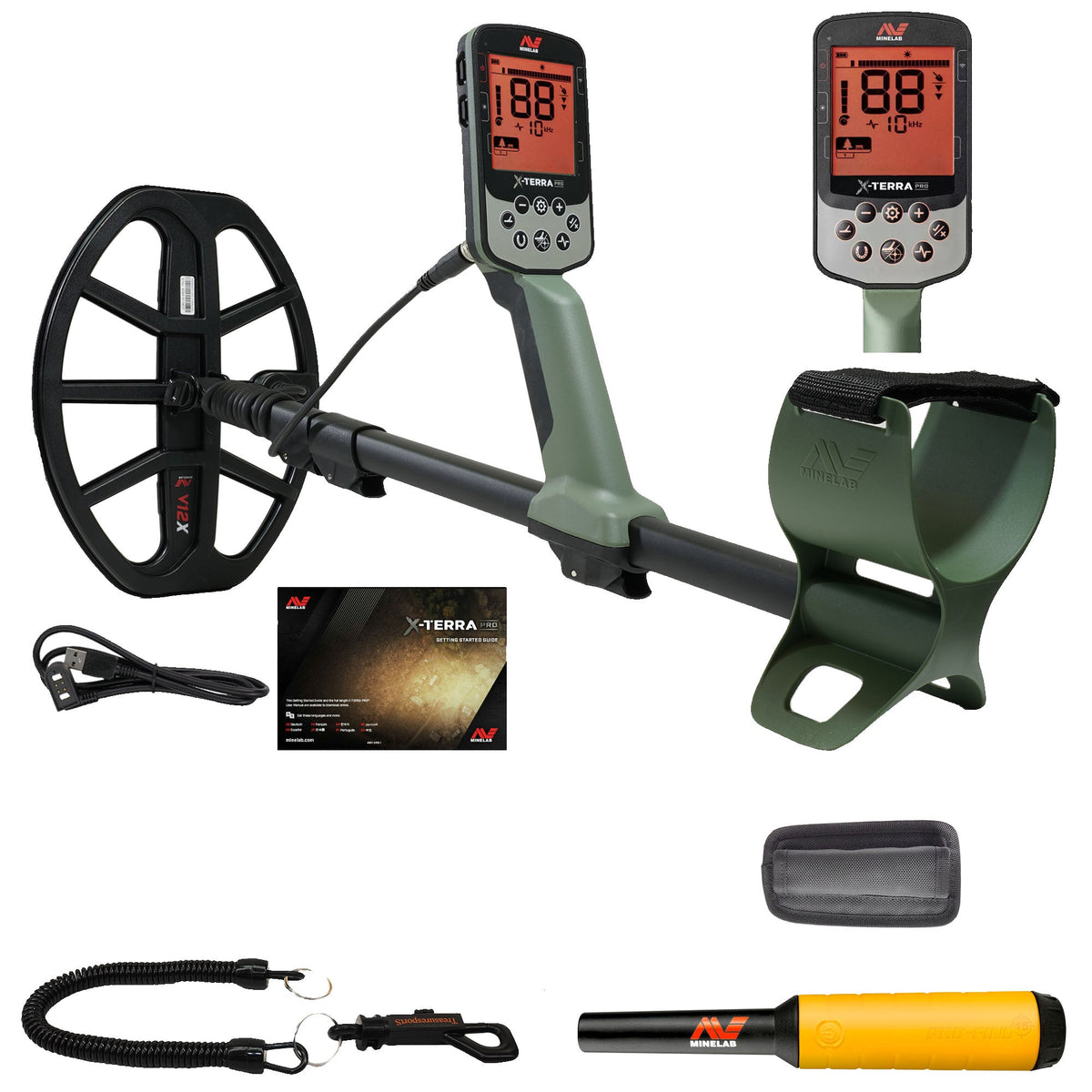 Minelab X-TERRA PRO and PRO-FIND 15 bundle contents laid out