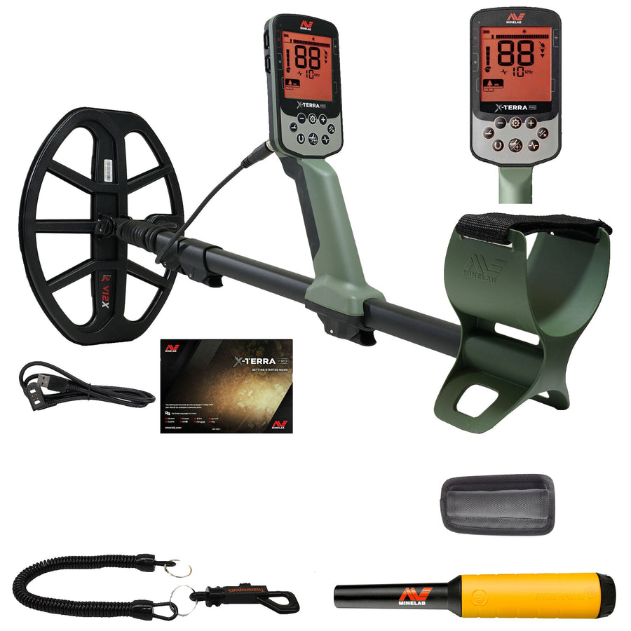Minelab X-TERRA PRO and PRO-FIND 15 bundle contents laid out